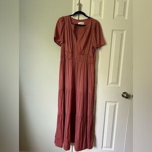 Anthropologie Somerset Maxi Satin Blush Pink Short sleeve Dress Large